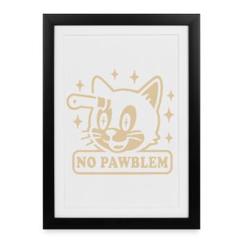 Vintage Cat No Pawblem Funny Cat Pun - Framed poster (27 × 37 cm) - black - Front