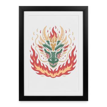 Fiery Dragon with Heart - Framed poster (27 × 37 cm) - black - Front