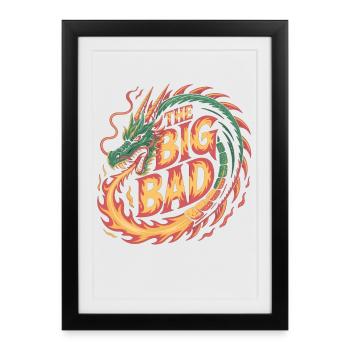 Motif dragon avec feu et lettrage - Affiche encadrée (27 × 37 cm) - noir - Devant