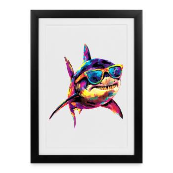 Shark Shark Tiger Shark Diver Cute Sharks Great White Shark - Framed poster (27 × 37 cm) - black - Front