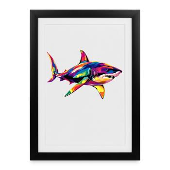 Shark Shark Tiger Shark Diver Cute Sharks Great White Shark - Framed poster (27 × 37 cm) - black - Front