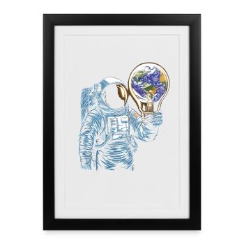 Astronaute spatial avec lampe globe - Affiche encadrée (27 × 37 cm) - noir - Devant