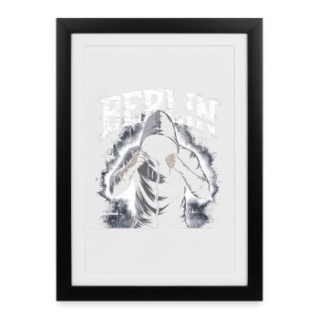 Paysage urbain berlinois de style graffiti - Affiche encadrée (27 × 37 cm) - noir - Devant