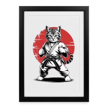 Karaté, Judo, arts martiaux japonais, chat - Affiche encadrée (27 × 37 cm) - noir - Devant