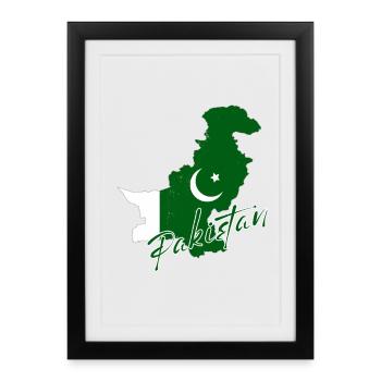 Map of Pakistan, flag of Pakistan - Framed poster (27 × 37 cm) - black - Front