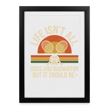 Design rétro chien et badminton - Affiche encadrée (27 × 37 cm) - noir - Devant