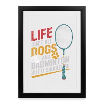 Dog and badminton - Framed poster (27 × 37 cm) - black - Front