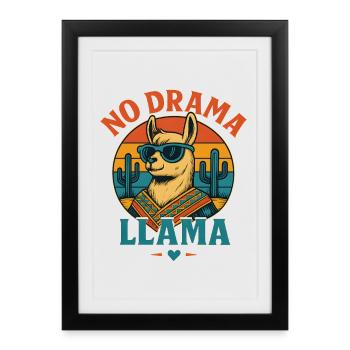 Lama cool avec des lunettes de soleil et une scène de désert - Affiche encadrée (27 × 37 cm) - noir - Devant