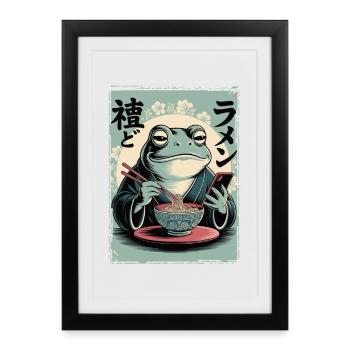 Funny frog, grumpy, Japanese art, ramen - Framed poster (27 × 37 cm) - black - Front