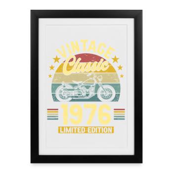 1976 Motard 50 Ans Anniversaire Homme - Affiche encadrée (27 × 37 cm) - noir - Devant