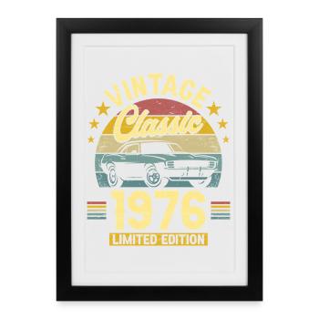 1976 Voiture 50 Ans Anniversaire Homme - Affiche encadrée (27 × 37 cm) - noir - Devant