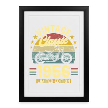 1956 Motard 70 Ans Anniversaire Homme - Affiche encadrée (27 × 37 cm) - noir - Devant
