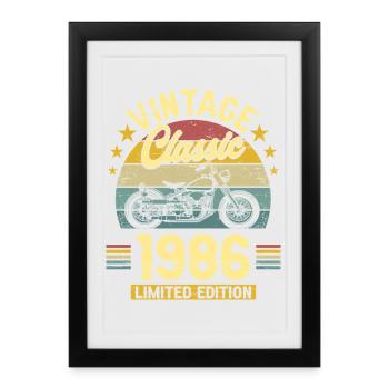 1986 Motard 40 Ans Anniversaire Homme - Affiche encadrée (27 × 37 cm) - noir - Devant