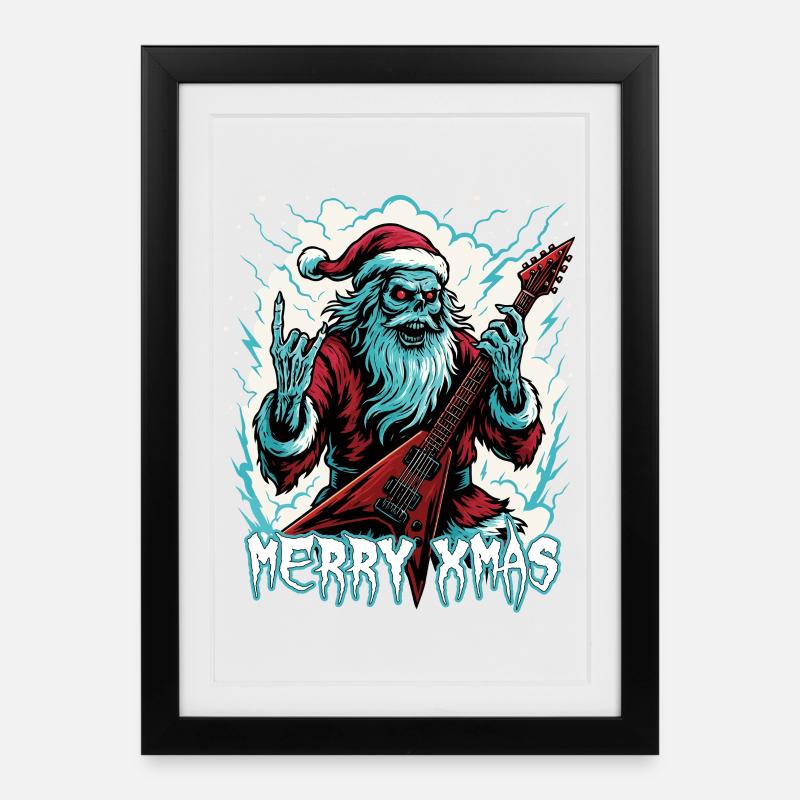 Santa Doom with electric guitar - Framed poster (27 × 37 cm) - black