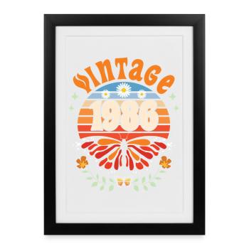 1986 Papillon 40 Ans Anniversaire Femme - Affiche encadrée (27 × 37 cm) - noir - Devant