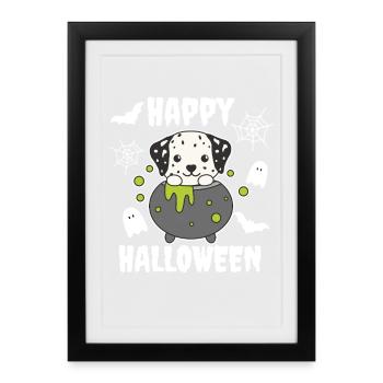 Dalmatiens Joyeux Halloween Chaudron des sorcières - Affiche encadrée (27 × 37 cm) - noir - Devant