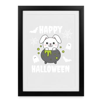 Rabbit Happy Halloween Witch's Cauldron Bat - Framed poster (27 × 37 cm) - black - Front