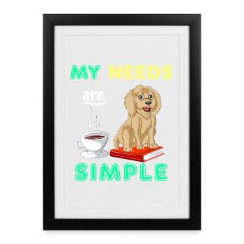 Livres, café et Golden Doodle Vibes - Affiche encadrée (27 × 37 cm) - noir - Devant