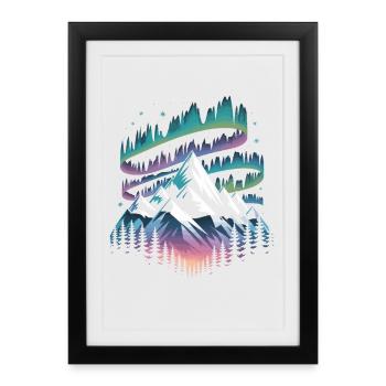 Magical Mountain and Northern Lights Illustration - Framed poster (27 × 37 cm) - black - Front