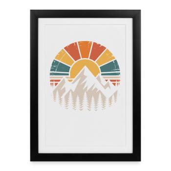 Montagnes et coucher de soleil - Affiche encadrée (27 × 37 cm) - noir - Devant