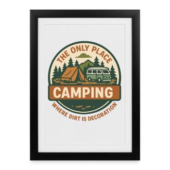 Drôle de camping camping-car aventure design - Affiche encadrée (27 × 37 cm) - noir - Devant