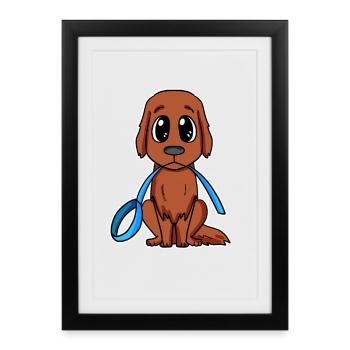 Chien mignon avec un arc Setter rouge irlandais - Affiche encadrée (27 × 37 cm) - noir - Devant