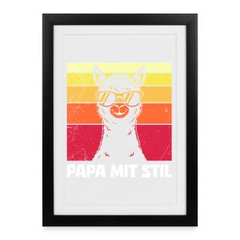 Paternité PAPA AVEC STYLE Rétro Lama Drôle - Affiche encadrée (27 × 37 cm) - noir - Devant