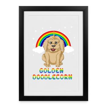 Magique Golden Doodle Licorne Fantasy Dog Design - Affiche encadrée (27 × 37 cm) - noir - Devant