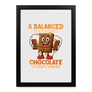 Motif chocolaté équilibré avec personnage de bande dessinée - Affiche encadrée (27 × 37 cm) - noir - Devant