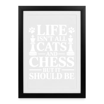 Motif d’échecs humoristique pour les amoureux des animaux - Affiche encadrée (27 × 37 cm) - noir - Devant