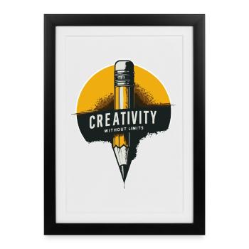 Badge crayon de créativité inspirante - Affiche encadrée (27 × 37 cm) - noir - Devant