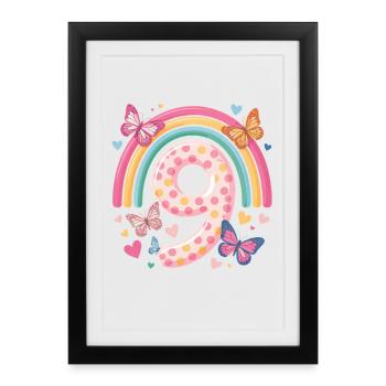Rainbow Butterfly 9th Birthday Girl - Framed poster (27 × 37 cm) - black - Front
