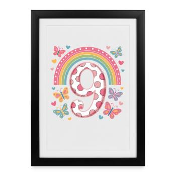 Rainbow Butterfly 9th Birthday Girl - Framed poster (27 × 37 cm) - black - Front