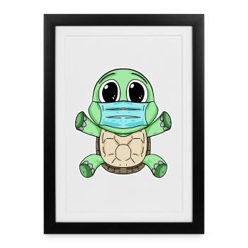 Cute turtle with mask - Framed poster (27 × 37 cm) - black - Front