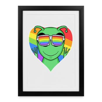 Alien de science-fiction arc-en-ciel LGBTQ+ avec cœur et couleurs - Affiche encadrée (27 × 37 cm) - noir - Devant