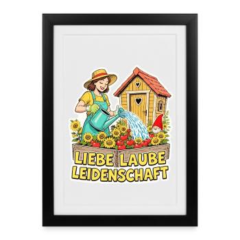 Jardinier avec du cœur et des fleurs - Affiche encadrée (27 × 37 cm) - noir - Devant