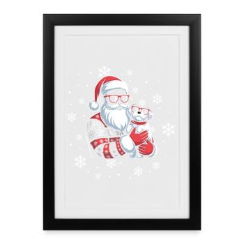 Père Noël laid et chien - Affiche encadrée (27 × 37 cm) - noir - Devant