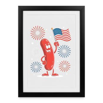 Saucisse Kawaii Patriotique Jour de l’Indépendance 4 - Affiche encadrée (27 × 37 cm) - noir - Devant
