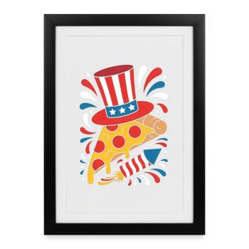 Patriotic Pizza Lover Jour de l’Indépendance 4 - Affiche encadrée (27 × 37 cm) - noir - Devant
