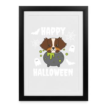 Australian Shepherd Happy Halloween Cauldron - Framed poster (27 × 37 cm) - black - Front