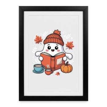 Ghost Reading Book Halloween Coffee Lovers - Framed poster (27 × 37 cm) - black - Front