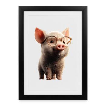 Cochon domestique Truie Cochons Love Piggy - Affiche encadrée (27 × 37 cm) - noir - Devant