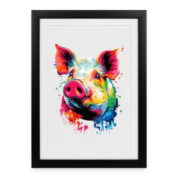 Cochon domestique Truie Cochons Love Piggy - Affiche encadrée (27 × 37 cm) - noir - Devant