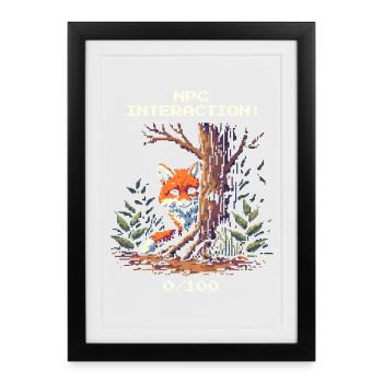 Interaction avec les PNJ : 0/100 | Humour introverti - Affiche encadrée (27 × 37 cm) - noir - Devant
