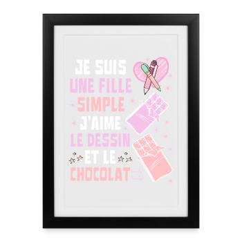 Je Suis Une Fille Simple Dessin et Chocolat - Affiche encadrée (27 × 37 cm) - noir - Devant