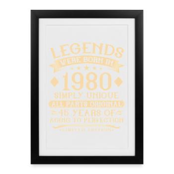 45e anniversaire né en 1980 - 45 ans - Affiche encadrée (27 × 37 cm) - noir - Devant