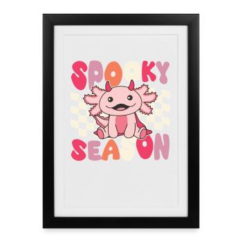 Axolotl Halloween Groovy Devil Spooky Season - Framed poster (27 × 37 cm) - black - Front