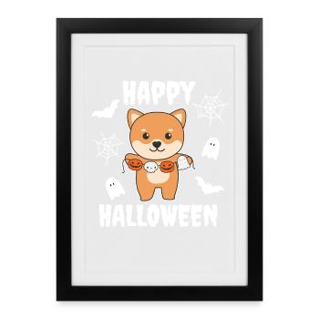 Costume de fantôme citrouille joyeux Halloween Shiba Inu - Affiche encadrée (27 × 37 cm) - noir - Devant