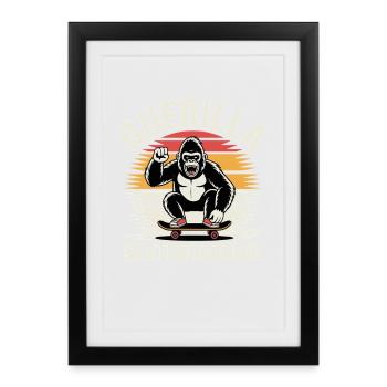 Gorilla Skateboarding Motif Design - Framed poster (27 × 37 cm) - black - Front