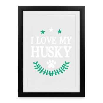 J'aime mon Husky - Affiche encadrée (27 × 37 cm) - noir - Devant